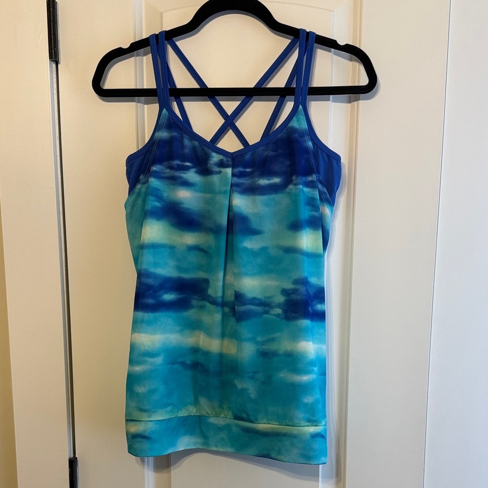 RBX Women's Blue and Green Tank with Shelf Bra.